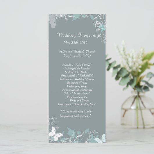 25 Blue Butterfly Floral Wedding Programs Programm (Stehend Vorderseite)