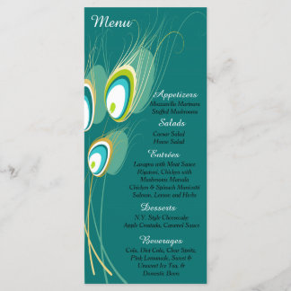 25 Blue Peacock Feather Menu Cards Menükarte