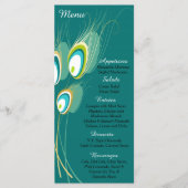 25 Blue Peacock Feather Menu Cards Menükarte (Vorderseite)