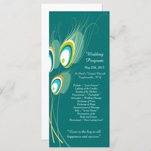 25 Blue Peacock Feather Wedding Programs Programm (Vorne/Hinten)