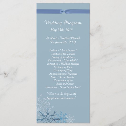 25 Blue Snowflake Winter Wedding Programme (Vorderseite)