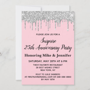 25. Blush Pink Silver Überraschung Jubiläum Party Einladung