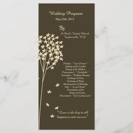 25 Brown Elegant Tree Wedding Programme (Vorderseite)