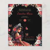 25 Budget Red Black Quinceanera Kleid Blumenpapier Flyer (Vorne)