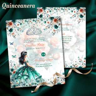 25 Budget Türkis Floral Quinceanera Kleidung Papie Flyer