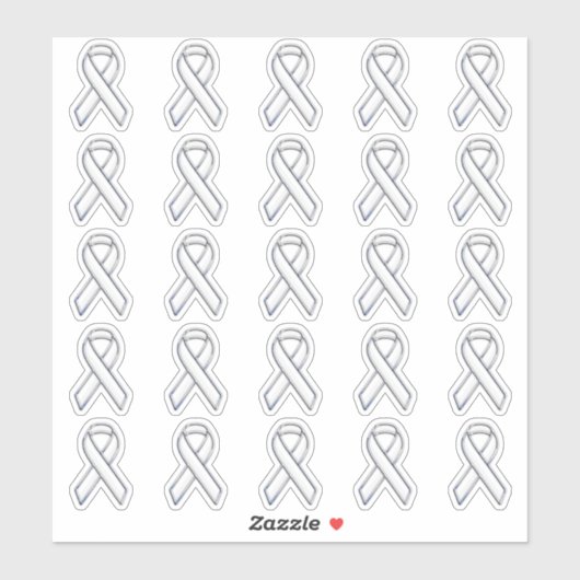 25 Chrome Style Print White Ribbon Bewusstsein Aufkleber (Blatt)