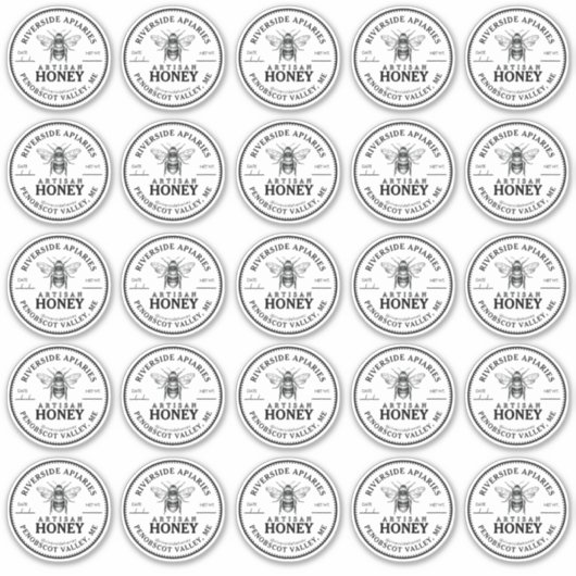 25 Custom Mason Jar Honey Labels 2,25" mit Biene (Vorderseite)