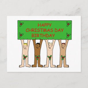 25. Dezember Geburtstag Spaß Männer mit Holly Postkarte