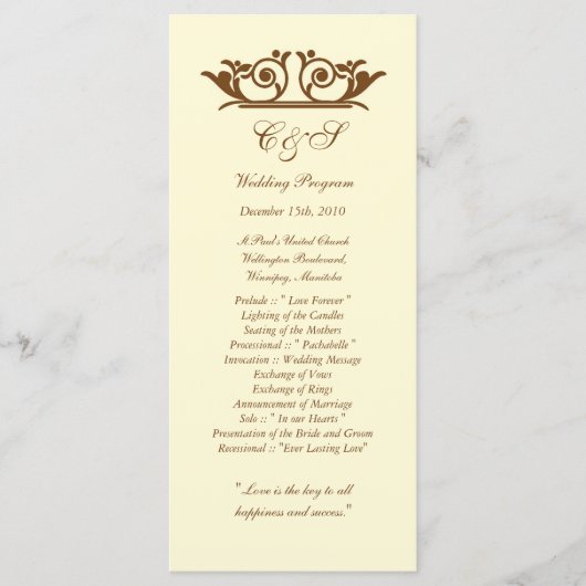 25 elegante Elfenbein-/Braun-Hochzeitsprogramme Programm (Vorderseite)
