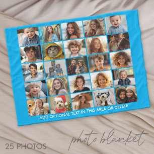 25 Foto-Collage - Benutzerdefinierter Text - Blau Fleecedecke