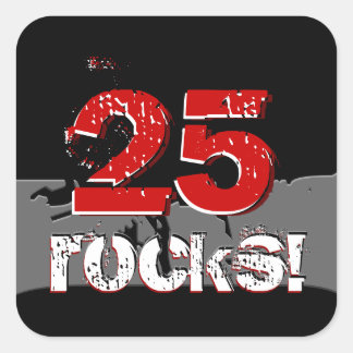25. Geburtstag - 25 Rocks! Grunge Rot und Schwarz Quadratischer Aufkleber