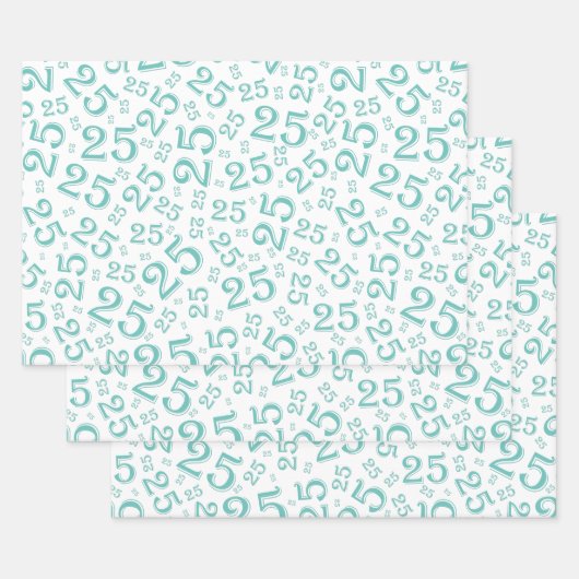25. Geburtstag Aquamarin- & Weißes Zufallszahlenmu Geschenkpapier Set (Set)