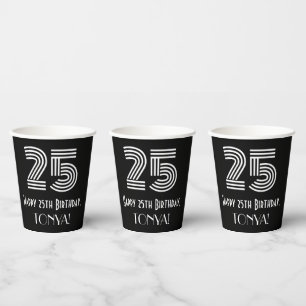 25. Geburtstag — Art Deco Inspiriert Look "25" + N Pappbecher
