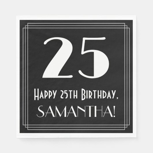 25. Geburtstag ~ Art Deco Inspiriert Look "25", Na Serviette (Vorderseite)