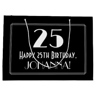 25. Geburtstag: Art Deco Stil "25", Name Große Geschenktüte