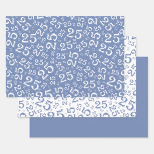 25. Geburtstag Blau- und Weißnummernmuster 25 Geschenkpapier Set
