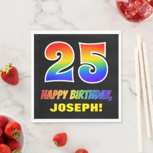 25. Geburtstag: Bold, Lustig, Einfach, Regenbogen  Serviette