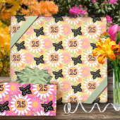 25. Geburtstag Butterfly Daisies Geschenkpapier Set