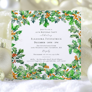 25. Geburtstag Dezember Geburtstag Blume Holly Squ Einladung