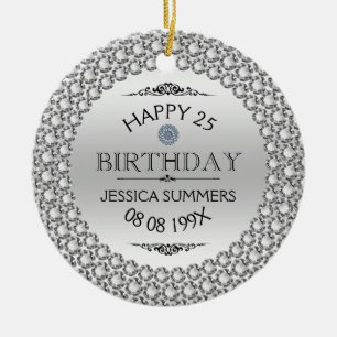 25. Geburtstag Diamonds & Silver Keramik Ornament