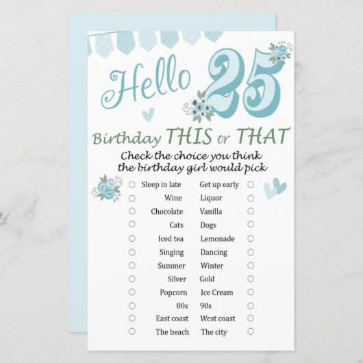 25. Geburtstag Dieses oder jenes Spiel (Vorne/Hinten)