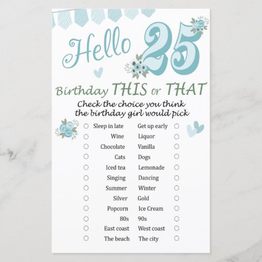 25. Geburtstag Dieses oder jenes Spiel (Vorderseite)