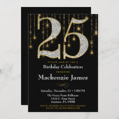 25. Geburtstag Einladung Black Gold Diamonds Adult (Vorne/Hinten)