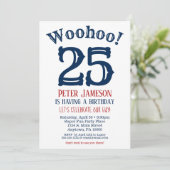 25. Geburtstag Einladung Mens Navy Blue (Stehend Vorderseite)