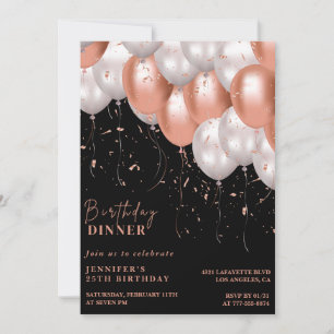 25. Geburtstag Einladungen Balloon Glam Pink Black