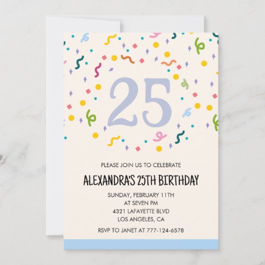 25. Geburtstag Einladungen Confetti (Vorderseite)