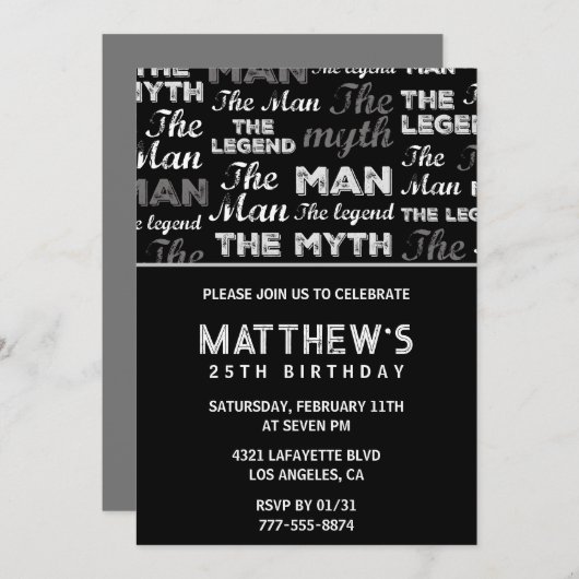 25. Geburtstag Einladungen Männer der Mythos der L (Vorne/Hinten)