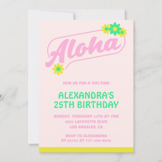 25. Geburtstag Einladungen Tropical Aloha Pink (Vorderseite)