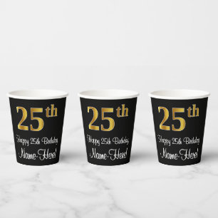 25. Geburtstag - Elegante Luxuriöse Imitats Gold L Pappbecher