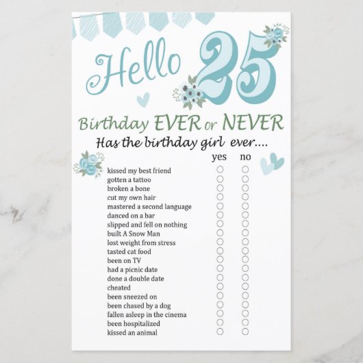 25. Geburtstag Ever oder Nie Game (Vorderseite)