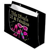 25. GEBURTSTAG FABULOUS DIVA DESIGN GROßE GESCHENKTÜTE (Vorderseite Schrägansicht)