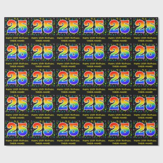 25. Geburtstag: Farbige Musiksymbole, Regenbogen 2 Geschenkpapier (Flach)