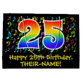 25. Geburtstag - Farbige Musiksymbole, Regenbogen  Große Geschenktüte (Rückseite)