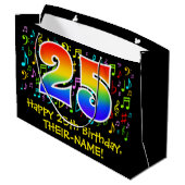 25. Geburtstag - Farbige Musiksymbole, Regenbogen  Große Geschenktüte (Rückseite Schrägansicht)