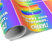 25. Geburtstag: Farbiges, lustiges Regenbogenmuste Geschenkpapier (Rolleneckpunkt)