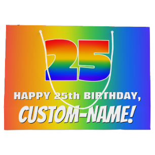 25. Geburtstag: Farbiges, lustiges Regenbogenmuste Große Geschenktüte