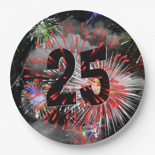 25. Geburtstag Feuerwerk in Clouds Papier Plate Pappteller