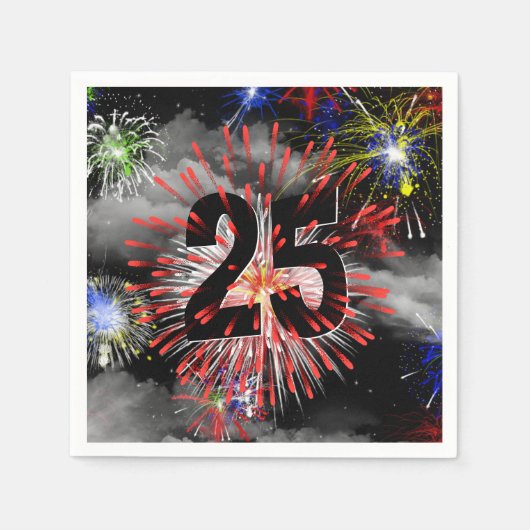 25. Geburtstag Feuerwerk in Wolken Napkins Serviette (Vorderseite)