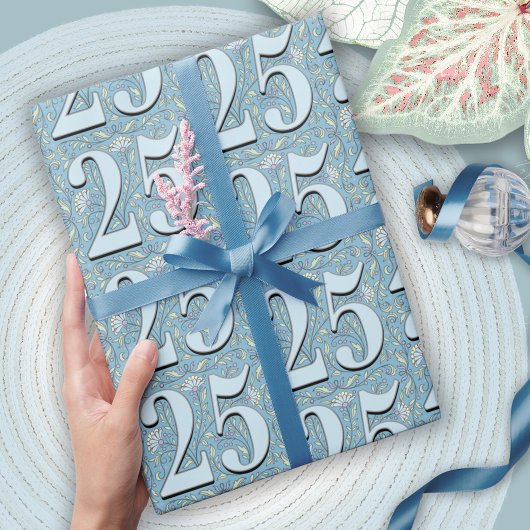 25. Geburtstag Filigree Blumentypografie Geschenkpapier