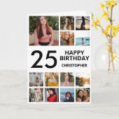 25. Geburtstag FotoCollage 13 Fotos Schwarz-weiß Karte (Gelbe Blume)
