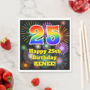 25. Geburtstag: Fun Fireworks Muster + Regenbogen Serviette