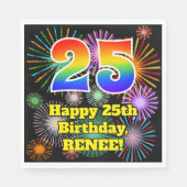 25. Geburtstag: Fun Fireworks Pattern + Rainbow 25 Serviette (Vorderseite)