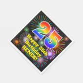 25. Geburtstag: Fun Fireworks Pattern + Rainbow 25 Serviette (Ecke)