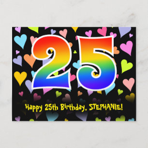 25. Geburtstag: Fun Hearts Muster, Regenbogen 25 Postkarte