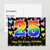 25. Geburtstag: Fun Hearts Muster, Regenbogen 25 Postkarte (Vorne/Hinten)