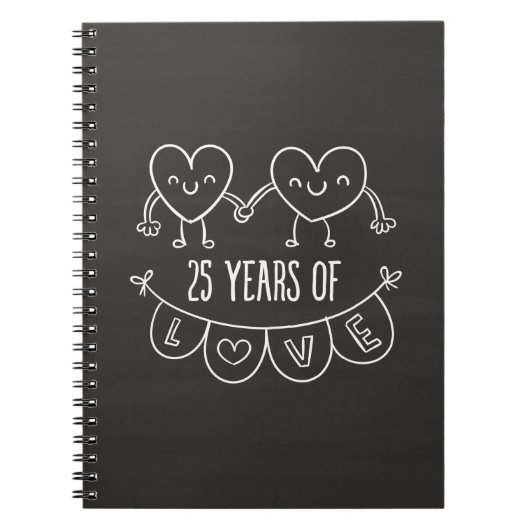 25. Geburtstag Geschenk Chalk Herzen Notizblock (Vorderseite)